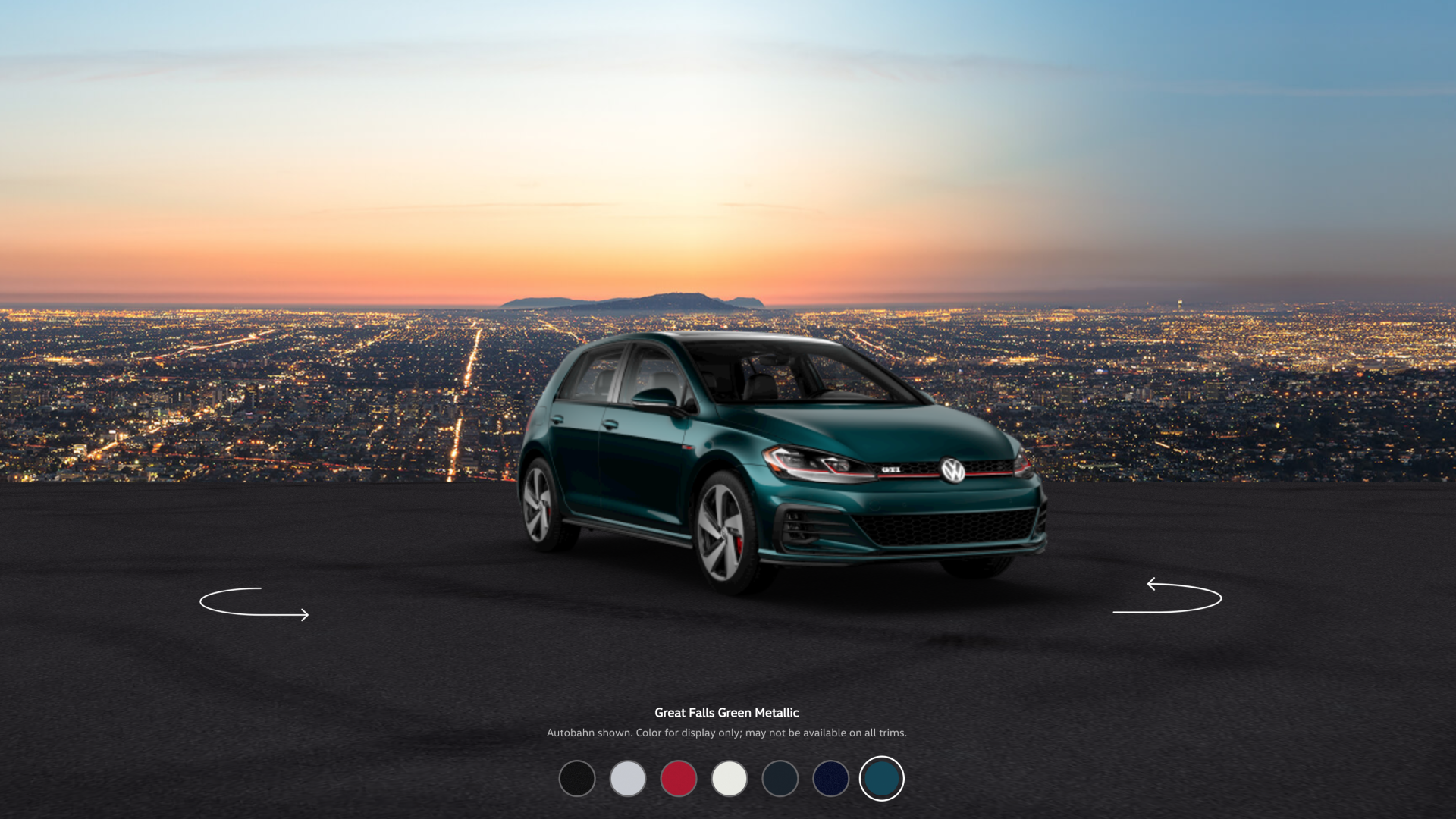 Volkswagen vehicle selector - green hatchback sunset environment