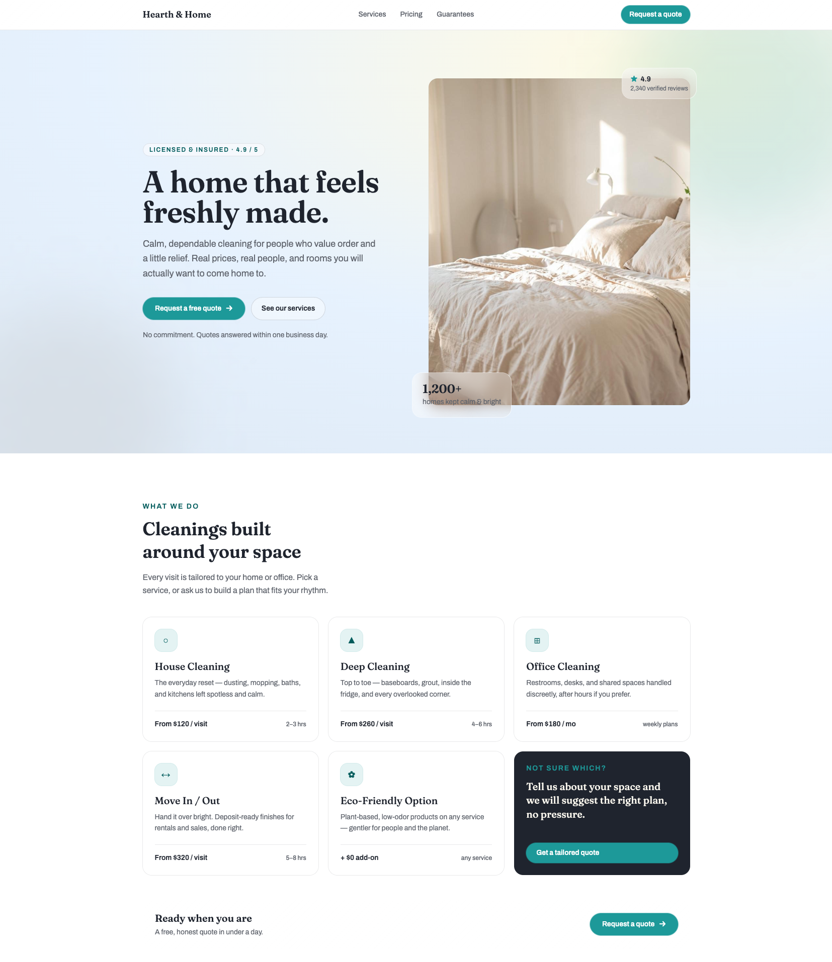 Homepage direction for a cleaning company