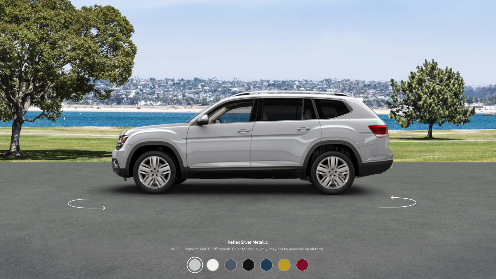 Volkswagen vehicle selector - silver SUV coastal environment