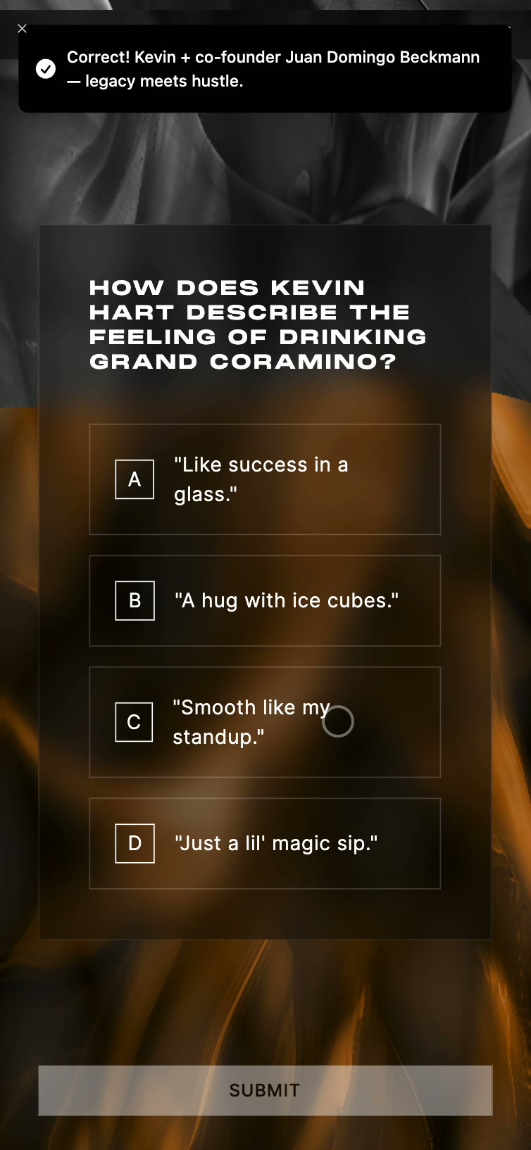 Interactive Gran Coramino quiz experience with Little Kev